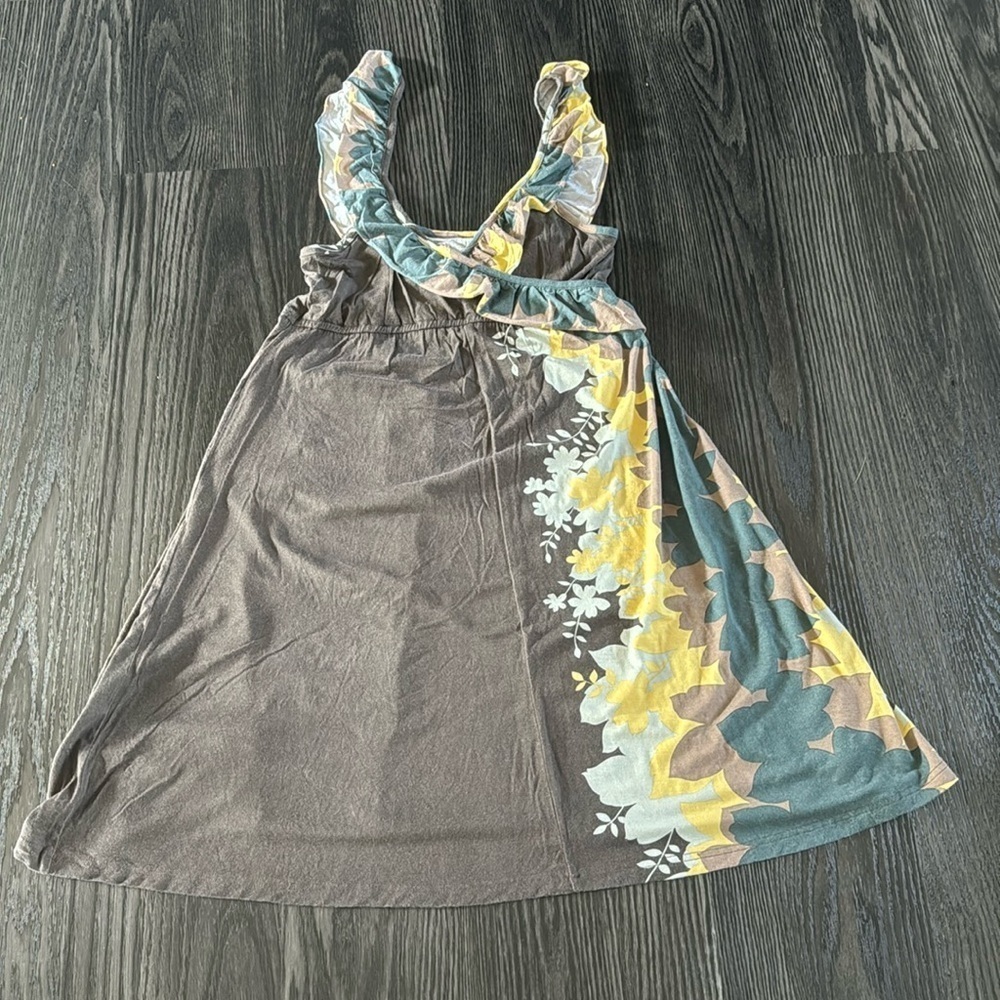 🍍 Vtg Free People Y2K Boho Floral Babydoll Wrap Ruffle Dress Size L🍍